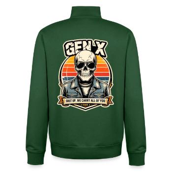 Skull Sunset Denim Rider - Unisex Organic Zip Sweatshirt von Stanley/Stella - Flaschengrün - Hinten - AI Model Male 185 dark (185cm)