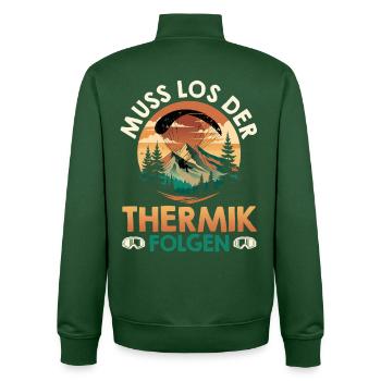 Gleitschirm MUSS LOS DER THERMIK FOLGEN Lustig - Unisex Organic Zip Sweatshirt von Stanley/Stella - Flaschengrün - Hinten - AI Model Male 185 dark (185cm)