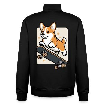 Skateboard Corgi T-Shirt – Dog on Skateboard - Unisex Organic Zip Sweatshirt by Stanley/Stella - black - Back - AI Model Male 185 light (185cm)