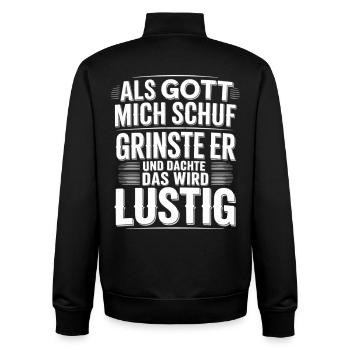 Als Gott mich schuf grinste er – Lustiger Spruch - Unisex Organic Zip Sweatshirt von Stanley/Stella - Schwarz - Hinten - AI Model Male 185 light (185cm)