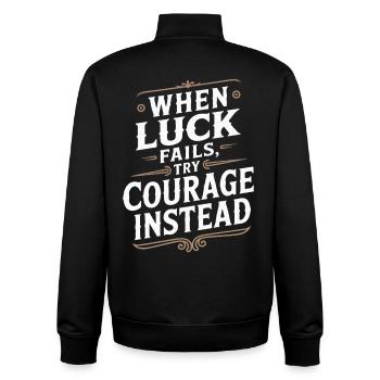 Mut über Glück Vintage-Zitat - Unisex Organic Zip Sweatshirt von Stanley/Stella - Schwarz - Hinten - AI Model Male 185 light (185cm)