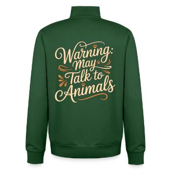 Vet Tech Warning May Talk To Animals Pet Care Tech - Unisex Organic Zip Sweatshirt by Stanley/Stella - bottle green - Back - AI Model Male 185 dark (185cm)