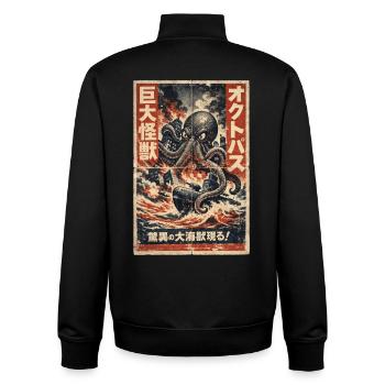 Retro Kaiju Octopus Japan - Unisex Organic Zip Sweatshirt by Stanley/Stella - black - Back - AI Model Male 185 light (185cm)