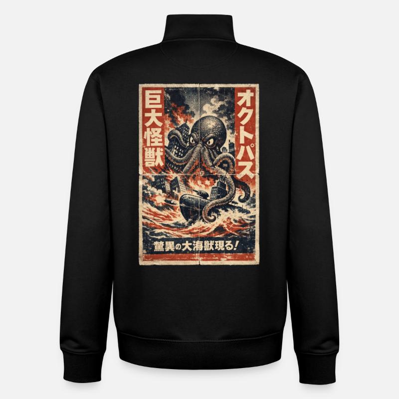 Retro Kaiju Octopus Japon - Sweat zippé unisexe en coton bio Stanley/Stella - noir