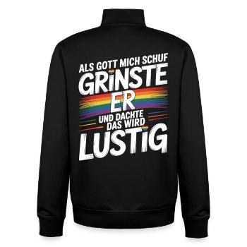 Als Gott mich schuf grinste er – Pride Humor - Unisex Organic Zip Sweatshirt von Stanley/Stella - Schwarz - Hinten - AI Model Male 185 light (185cm)