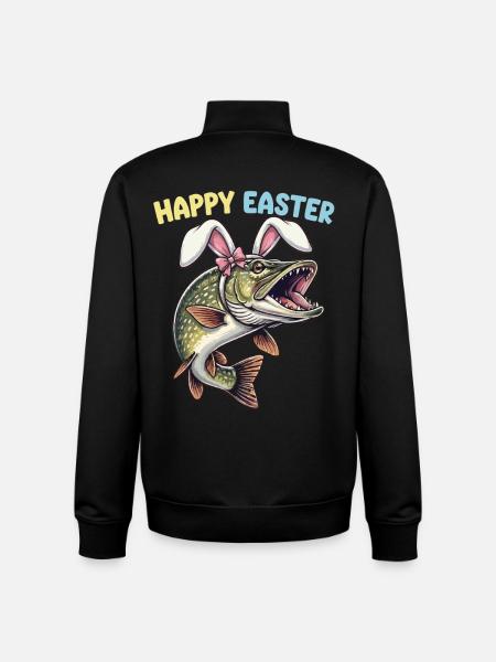 Easter fish pike with rabbit ears - Unisex Organic Zip Sweatshirt by Stanley/Stella - black