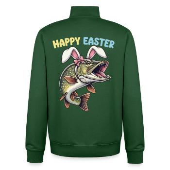Easter fish pike with rabbit ears - Unisex Organic Zip Sweatshirt by Stanley/Stella - bottle green - Back - AI Model Male 185 dark (185cm)