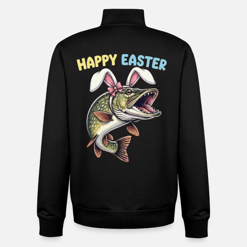 Osterfisch Hecht mit Hasenohren - Unisex Organic Zip Sweatshirt von Stanley/Stella - Schwarz