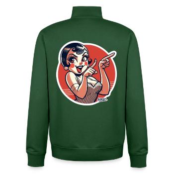 Retro Pinup Vibe in Bold Red - Unisex Organic Zip Sweatshirt by Stanley/Stella - bottle green - Back - AI Model Male 185 dark (185cm)