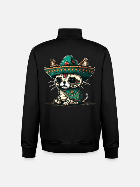 Cat Mexican Sugar Skull Sombrero - Unisex Organic Zip Sweatshirt by Stanley/Stella - black