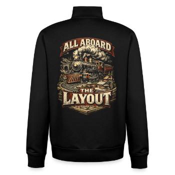 Modelleisenbahn Eisenbahn All Aboard The Layout - Unisex Organic Zip Sweatshirt von Stanley/Stella - Schwarz - Hinten - AI Model Male 185 light (185cm)