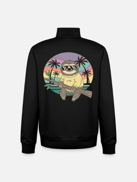 Cool Sloth Retro Summer Palm Trees - Unisex Organic Zip Sweatshirt by Stanley/Stella - black