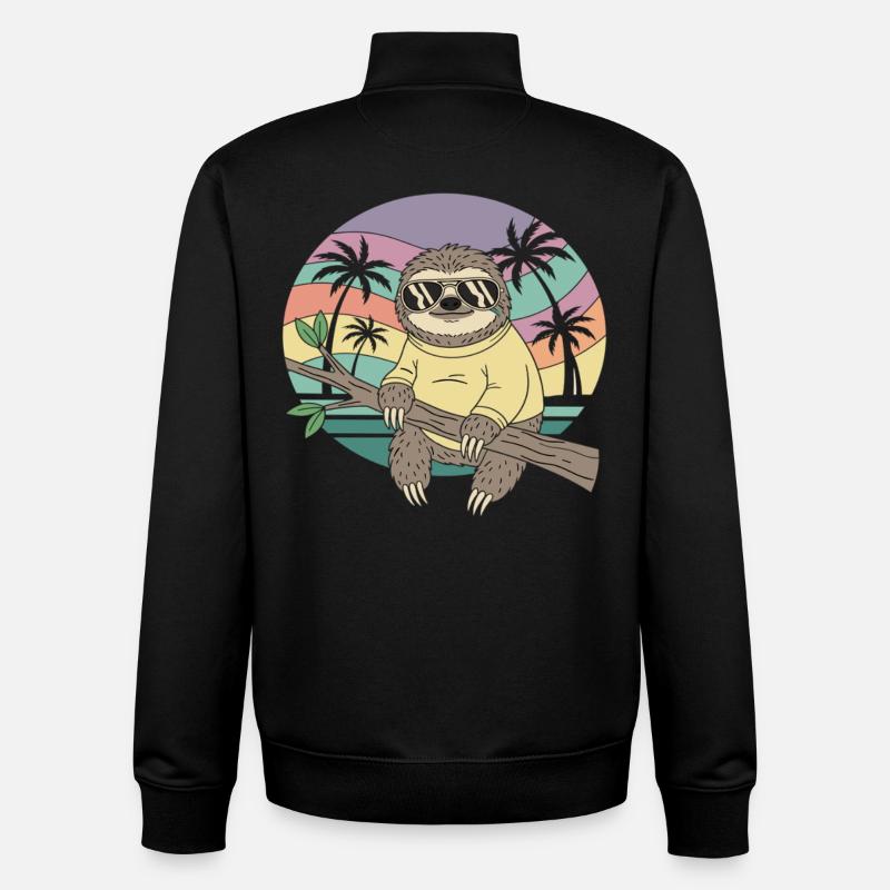 Cool Sloth Retro Summer Palm Trees - Unisex Organic Zip Sweatshirt by Stanley/Stella - black