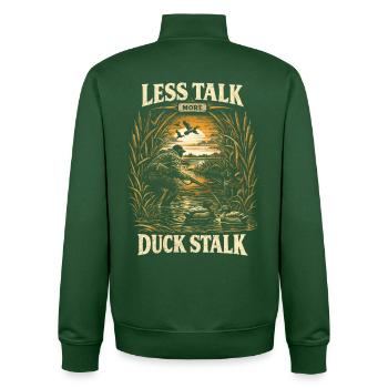 Duck Hunt Less Talk More Duck Stalk - Unisex Organic Zip Sweatshirt by Stanley/Stella - bottle green - Back - AI Model Male 185 dark (185cm)