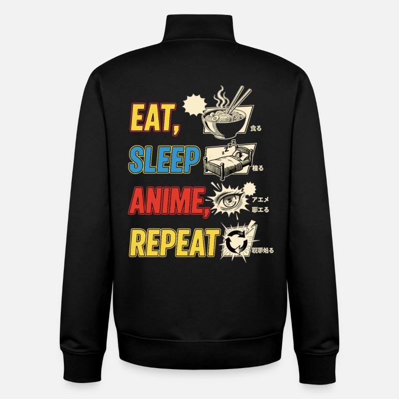 MANGER DORMIR ANIME RÉPÉTER - Sweat zippé unisexe en coton bio Stanley/Stella - noir