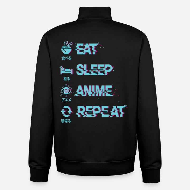 MANGER DORMIR ANIME RÉPÉTER - Sweat zippé unisexe en coton bio Stanley/Stella - noir