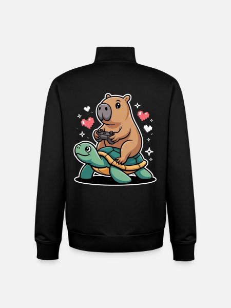Gamer duo capybara on turtle - Unisex Organic Zip Sweatshirt by Stanley/Stella - black