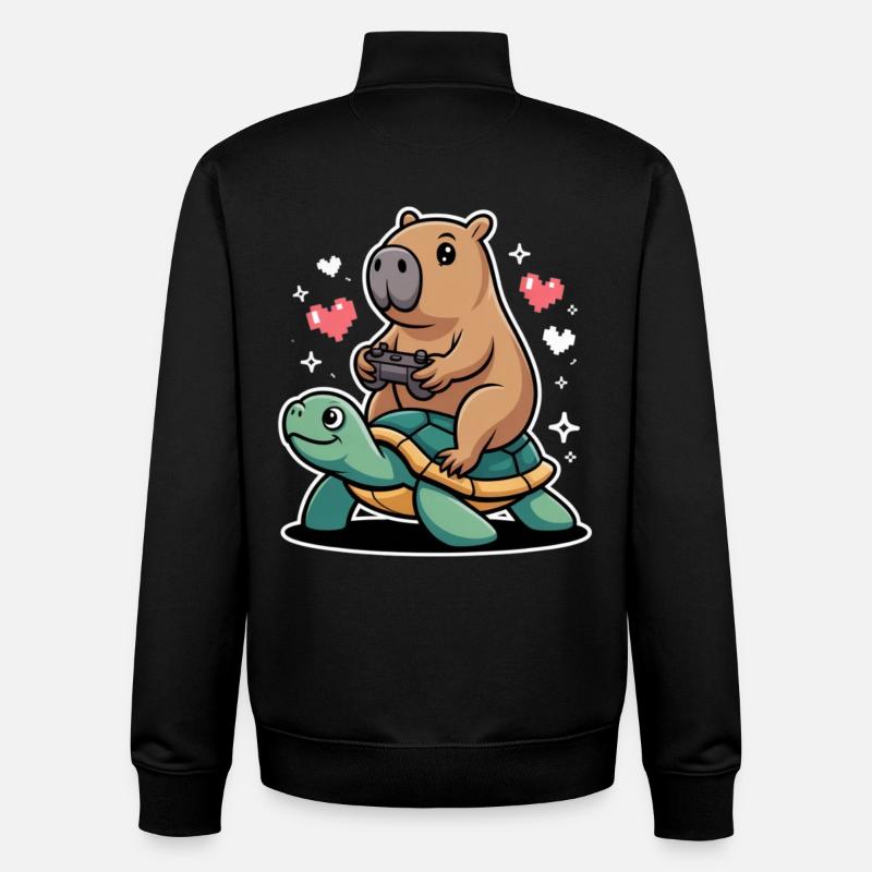 Gamer duo capybara on turtle - Unisex Organic Zip Sweatshirt by Stanley/Stella - black
