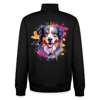 Art coloré de chien berger australien - Sweat zippé unisexe en coton bio Stanley/Stella - noir - Dos - AI Model Male 185 light (185cm)