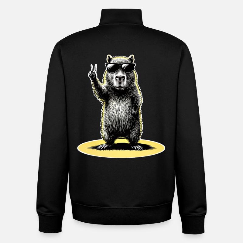 Capybara Peace - Unisex Organic Zip Sweatshirt by Stanley/Stella - black