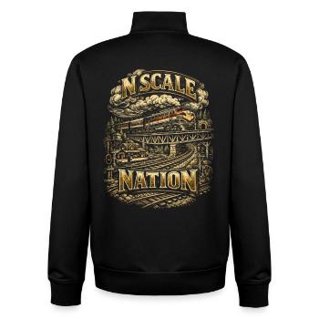 Modelleisenbahn Eisenbahn N Scale Nation - Unisex Organic Zip Sweatshirt von Stanley/Stella - Schwarz - Hinten - AI Model Male 185 light (185cm)