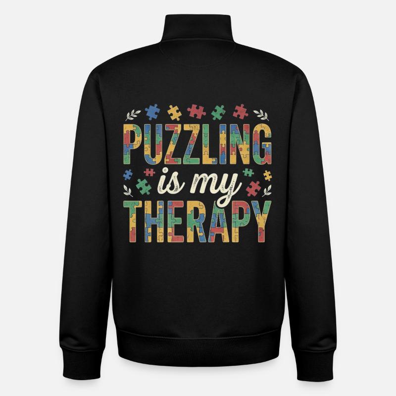 Puzzle is my Therapy - Puzzle rétro - Sweat zippé unisexe en coton bio Stanley/Stella - noir