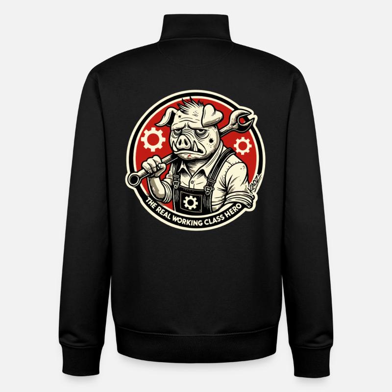 Echtes Heldenschwein der Arbeiterklasse - Unisex Organic Zip Sweatshirt von Stanley/Stella - Schwarz