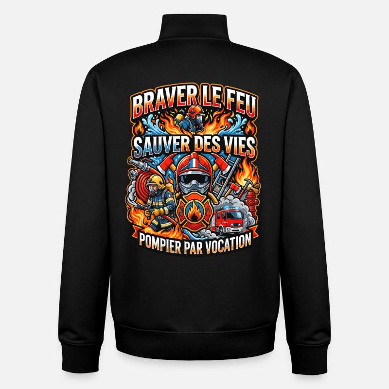 Pompier cadeau homme sapeur-pompier feu héros - Sweat zippé unisexe en coton bio Stanley/Stella - noir