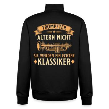 Trompeter altern nicht - Echter Klassiker Musiker - Unisex Organic Zip Sweatshirt von Stanley/Stella - Schwarz - Hinten - AI Model Male 185 light (185cm)