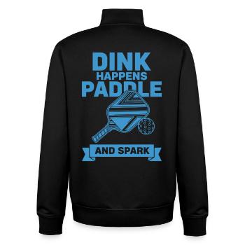 Pickleball-Dink passiert Paddel und Spark Lustig - Unisex Organic Zip Sweatshirt von Stanley/Stella - Schwarz - Hinten - AI Model Male 185 light (185cm)