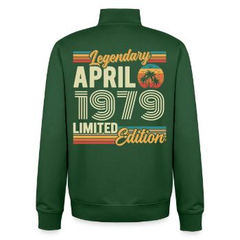 April 1979 47th Anniversary Gift - April 1979 - Unisex Organic Zip Sweatshirt by Stanley/Stella - bottle green - Back - AI Model Male 185 dark (185cm)