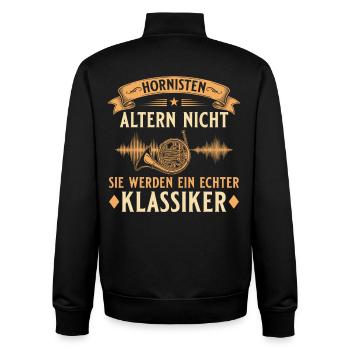 Hornisten altern nicht – Waldhorn Musiker - Unisex Organic Zip Sweatshirt von Stanley/Stella - Schwarz - Hinten - AI Model Male 185 light (185cm)