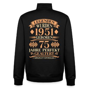 Jahrgang 1951 – 75 Jahre perfekt gealtert - Unisex Organic Zip Sweatshirt von Stanley/Stella - Schwarz - Hinten - AI Model Male 185 light (185cm)
