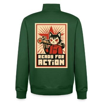 Retro Cat Commando: Bereit für den Einsatz - Unisex Organic Zip Sweatshirt von Stanley/Stella - Flaschengrün - Hinten - AI Model Male 185 dark (185cm)