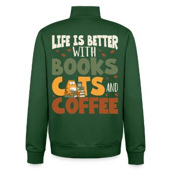 Lecture des livres Chats - Sweat zippé unisexe en coton bio Stanley/Stella - vert bouteille - Dos - AI Model Male 185 dark (185cm)