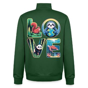 LOVE Nature Animals Panda Sloth Turtle - Unisex Organic Zip Sweatshirt by Stanley/Stella - bottle green - Back - AI Model Male 185 dark (185cm)