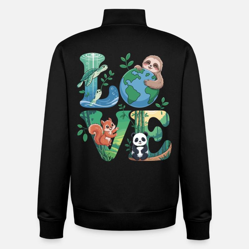 Nature Love Shirt Panda Sloth Turtle - Unisex Organic Zip Sweatshirt by Stanley/Stella - black