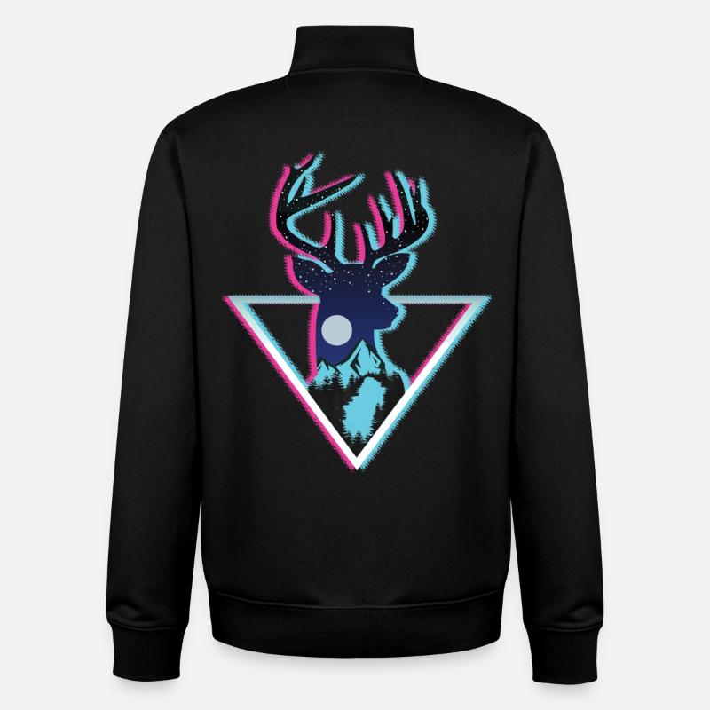 Cosmic Deer Mountain Neon Triangle Art - Unisex Organic Zip Sweatshirt by Stanley/Stella - black