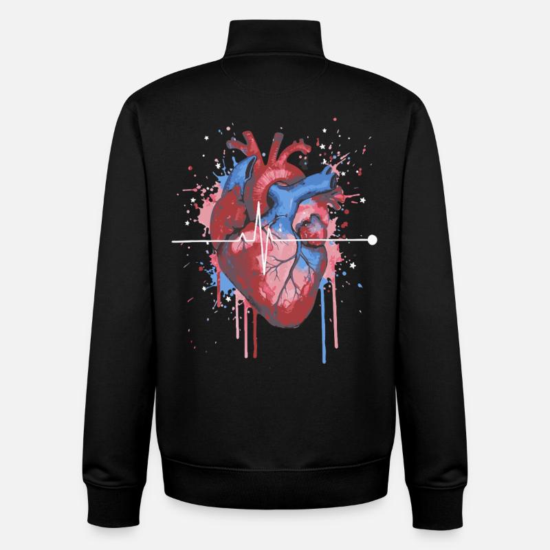 Aquarelle ECG anatomique cardiaque - Sweat zippé unisexe en coton bio Stanley/Stella - noir