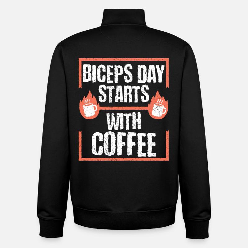 Biceps Bicep Training Bodybuilder Gym - Unisex Organic Zip Sweatshirt by Stanley/Stella - black