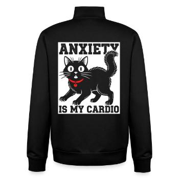 Anxiety is my cardio cat - Unisex Organic Zip Sweatshirt by Stanley/Stella - black - Back - AI Model Male 185 light (185cm)