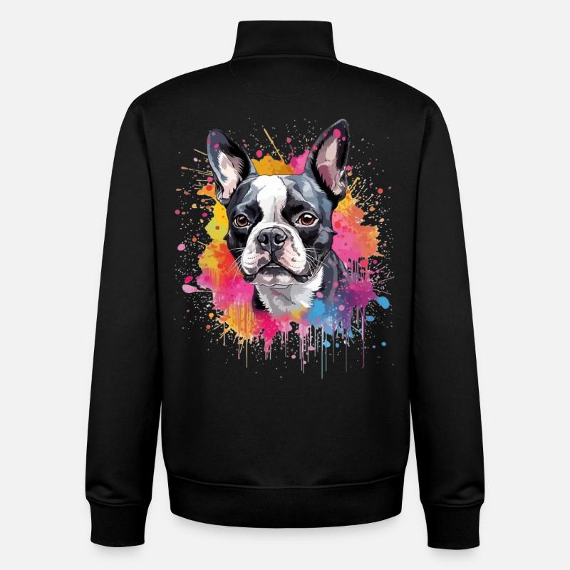 Bunte Splash Art Boston Terrier Hund - Unisex Organic Zip Sweatshirt von Stanley/Stella - Schwarz
