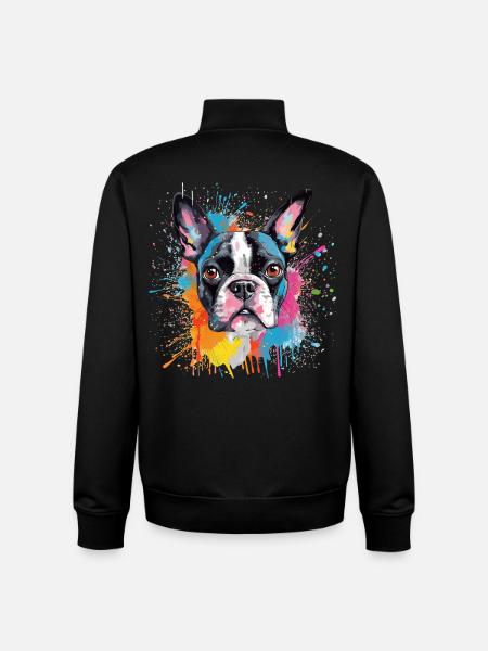 Portrait éclaboussé du Boston Terrier - Sweat zippé unisexe en coton bio Stanley/Stella - noir