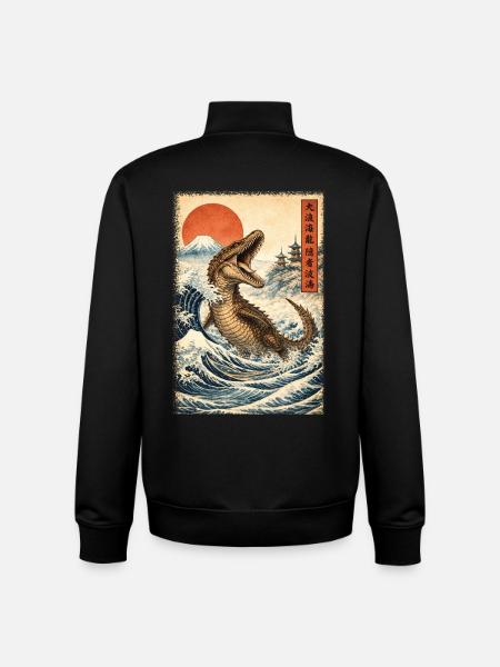 Mosasaurus Dinosaur Lover Japanese Wave - Unisex Organic Zip Sweatshirt by Stanley/Stella - black