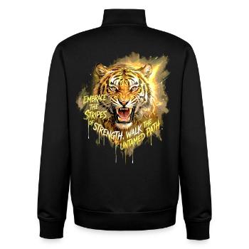 Citation de la Force du Tigre sur le Chemin Indompté - Sweat zippé unisexe en coton bio Stanley/Stella - noir - Dos - AI Model Male 185 light (185cm)