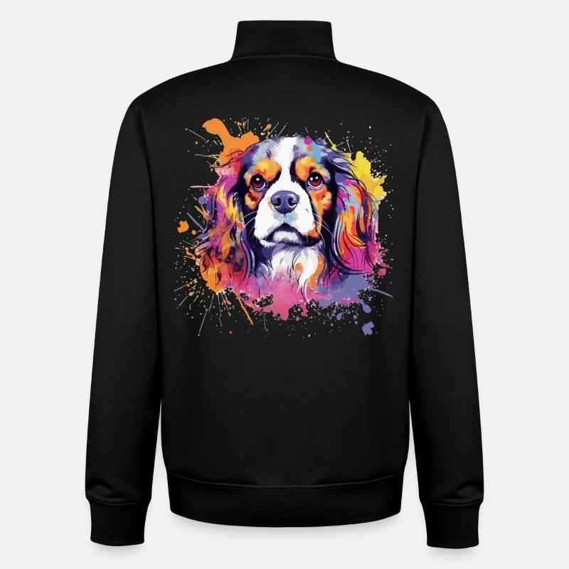 Cavalier King Charles Spaniel Splash Art - Sweat zippé unisexe en coton bio Stanley/Stella - noir