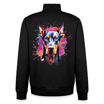 Lebendiges Aquarell-Dobermann-Porträt - Unisex Organic Zip Sweatshirt von Stanley/Stella - Schwarz - Hinten - AI Model Male 185 light (185cm)