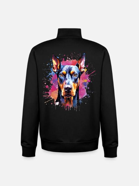 Lebendiges Aquarell-Dobermann-Porträt - Unisex Organic Zip Sweatshirt von Stanley/Stella - Schwarz