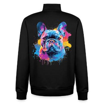 Französischer Bulldoggen-Hund Spritzkunst bunt - Unisex Organic Zip Sweatshirt von Stanley/Stella - Schwarz - Hinten - AI Model Male 185 light (185cm)