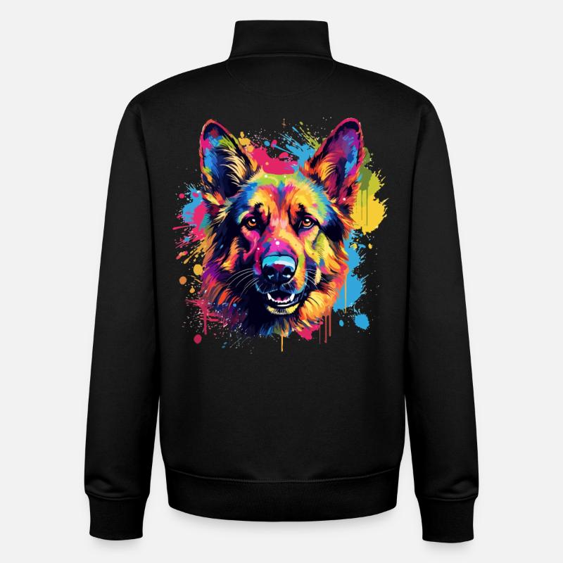 Deutscher Schäferhund Spritzkunst bunt - Unisex Organic Zip Sweatshirt von Stanley/Stella - Schwarz